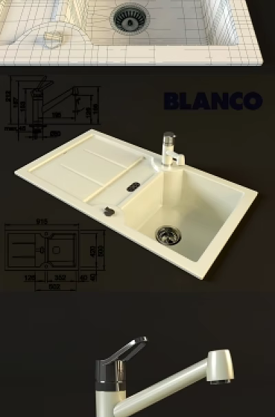 BLANCO Single Bowl Kitchen Sink With Faucet And Drainer Modern Design Features 3d model