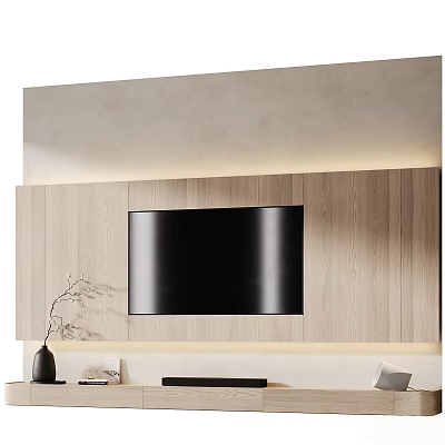 Modern TV Wall Design With Wooden Panels Built-in TV And Soft Lighting 3d model