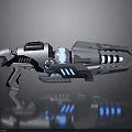 Futuristic Sci Fi Weapon Design With Metallic Structure And Blue Light Elements
