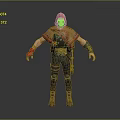 Hooded Game and Movie Character With Red Gloves Blue Arm Guards and Utility Belt