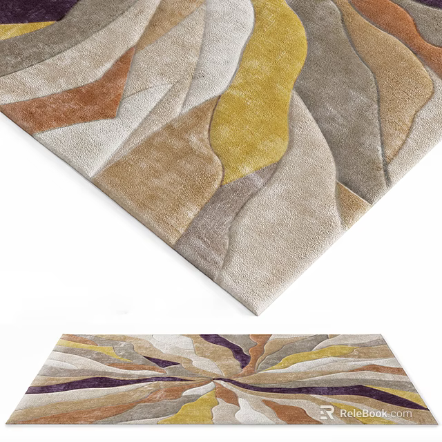 Square Rug With Abstract Wavy Pattern And Multicolor Soft Plush Texture 3d model 