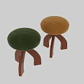 Green And Brown Velvet Stools With Unique Wooden Leg Design Size 330x330x430MM