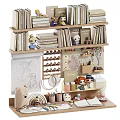 Home Study Bookshelf Featuring Stacked Books Dolls Drawing Board Teddy Bear and Storage Basket