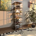 Cozy Interior Decorative Cabinet With Metal Frame Multi Tier Design Storage Baskets And Potted Plant