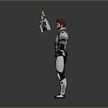 Futuristic Male Character in White Tech Armor with Orange Black Accents Holding Rifle