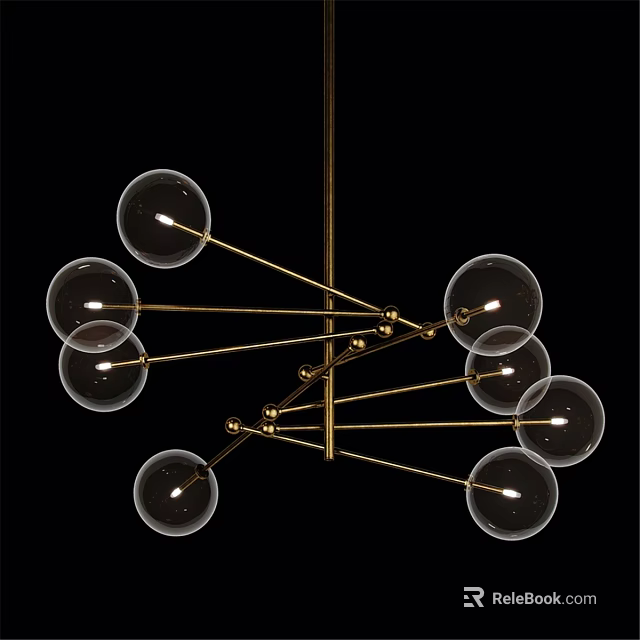 Elegant Modern Chandelier with Golden Metal Frame and Transparent Glass Globes 3d model 