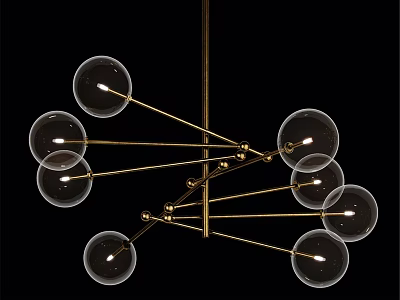 Elegant Modern Chandelier with Golden Metal Frame and Transparent Glass Globes 3d model