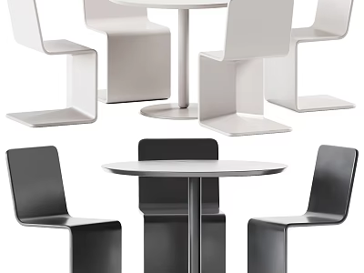 Modern Minimalist Round Table And Chair Set With White Black Sleek Design For Home 3d model