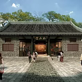 Traditional Chinese Ancient Architecture Courtyard With Tiled Roofs Green Lawn Paths Pond Bridge And Pavilions