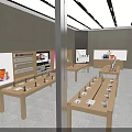 Apple Retail Store With Glass Front Display Tables Green Plants And Modern Interior