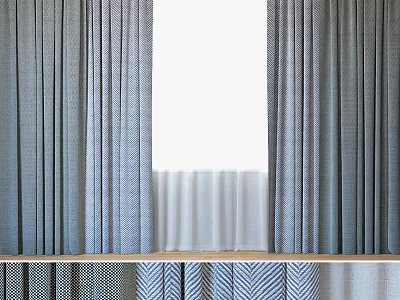 Elegant Gray Curtains With Sheer Panels And Vertical Textured Pleats Design 3d model