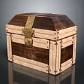 Vintage Wooden Treasure Chest With Golden Buckle Metal Straps And Bank Engraving