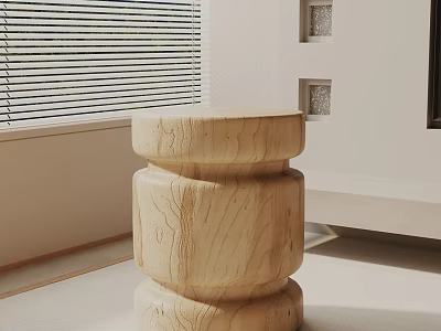 Modern Wooden Side Table With Cylindrical Structure And Natural Wood Grain Detail 3d model
