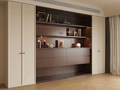 Modern Sideboard Cabinet With Wooden Drawers Decorative Items Books And Lamps Living Room Interior 3d model