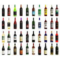 Various Colorful Shaped Wine Bottles And Glasses Arranged In Multiple Rows