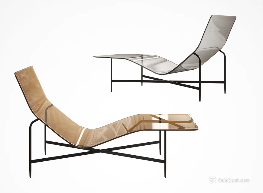 Modern Brown And Gray Lounge Chairs With Black Metal Frame Design 3d model 