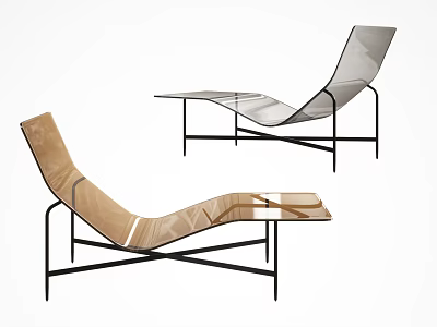 Modern Brown And Gray Lounge Chairs With Black Metal Frame Design 3d model