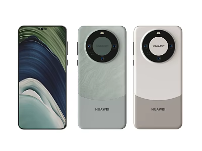 HUAWEI Smartphones With Unique Back Textures Circular Camera Modules And Green Gray Beige Colors 3d model