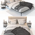 Minimalist Double Bed Interior With Soft Pillows Blanket Bedside Tables And Clock 3d model