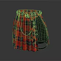 Red Plaid Scottish Kilt With Black Panel Metal Buckles And Chain