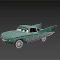 Green Cartoon Car with Big Eyes Smiling Face and Unique Fins Design