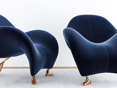 Elegant Navy Blue Velvet Leisure Chairs With Modern Design And Gold Legs 3d model