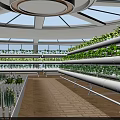 Modern Indoor Industrial Factory With Circular Skylight Glass Roof Vertical Growing Racks And Green Plants