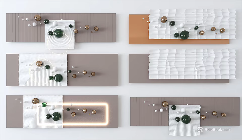 Modern Wall Decor With Colorful Panels Textured Patterns And Decorative Spheres 3d model