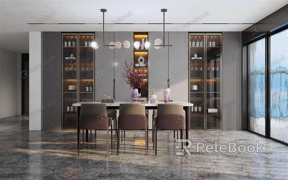 Modern Restaurant Dining Table Wine Cabinet Combination model