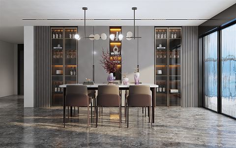 Modern Restaurant Dining Table Wine Cabinet Combination 3d model