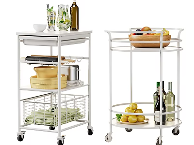 Commercial Kitchen Utility Carts With Wheels Multi Tiered Storage For Utensils Fruits And Bottles 3d model