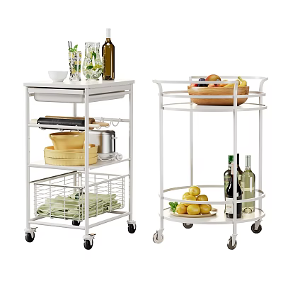 Commercial Kitchen Utility Carts With Wheels Multi Tiered Storage For Utensils Fruits And Bottles 3d model