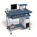 Blue Computer Desk with Monitor Keyboard Mouse Speakers Tower and Metal Frame