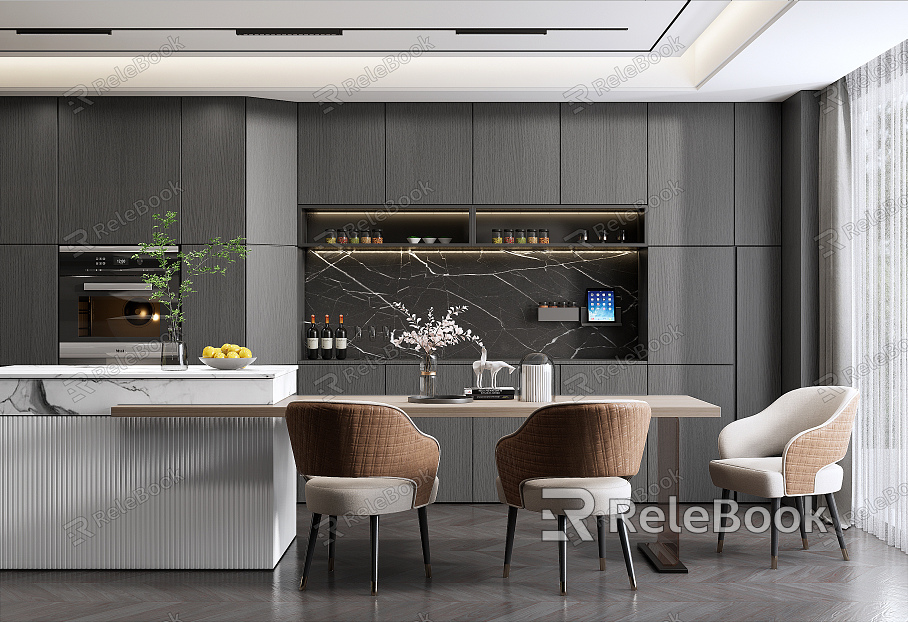 Modern Dining Table and Chair Combination Home Dining Table and Chair Water Bar Counter West Cabinet model