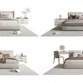 Modern Double Bed Bedroom Scene With Bedside Tables Pillows Area Rug Dressing Table And Chair
