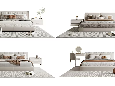 Modern Double Bed Bedroom Scene With Bedside Tables Pillows Area Rug Dressing Table And Chair 3d model