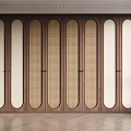 Modern Wooden Wardrobe Design With Multiple Arched Doors And Natural Wood Finish