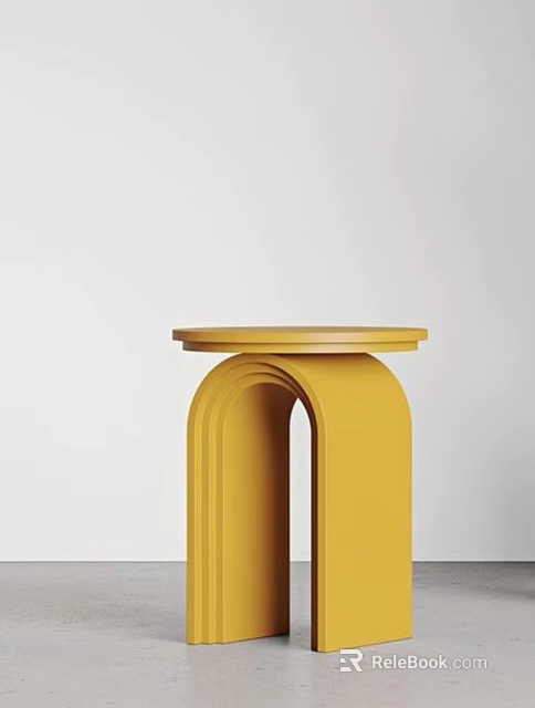 Yellow Modern Coffee Table With Arched Base And Round Top Design 3d model