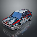White Rally Car With Red Blue Stripes Sponsor Logos And Racing Wheels