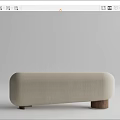 Modern Beige Fabric Ottoman With Wooden Legs Simple Home Design