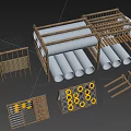 Wooden Playground Equipment With Green Pipes Climbing Structures Tunnels And Various Components