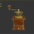 Vintage Coffee Grinder With Wooden Base Metal Grinding Parts And Red Handle