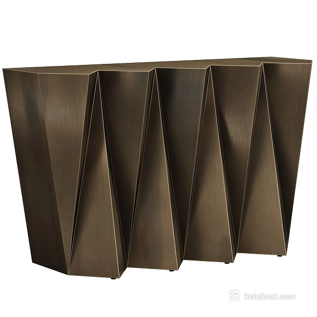 Modern Geometric Bronze Metal Console Side Cabinet With Folded Design 3d model 