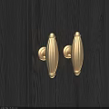 Elegant Golden Metal Door Handles Mounted On Dark Wooden Door