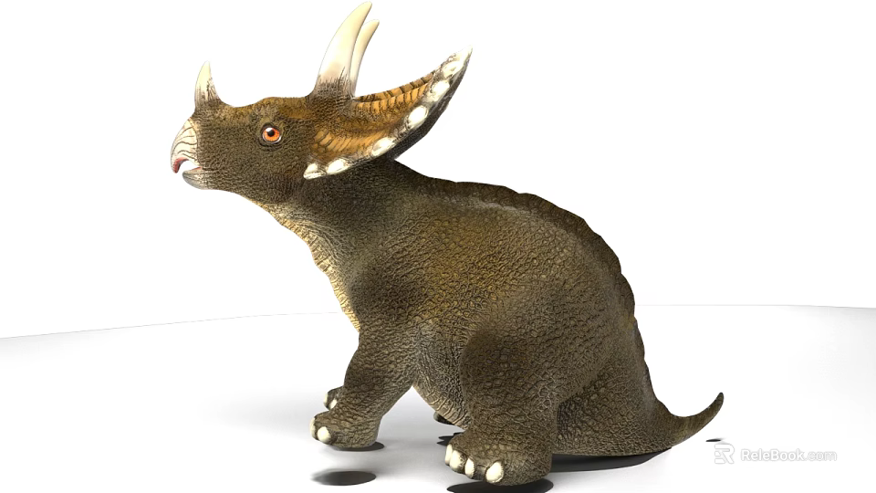 Triceratops Reptile Standing With Three Horns Frill Brown Textured Skin White Horn Tips Claws 3d model 