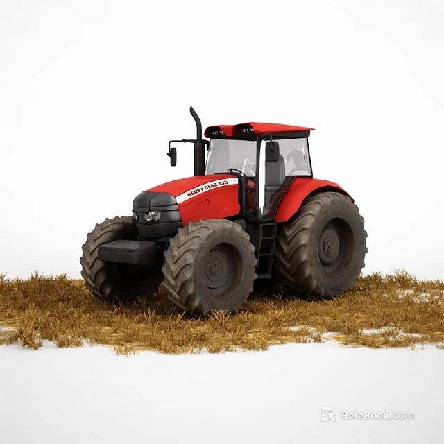 Red Case IH Tractor Functional Agricultural Vehicle With Large Tires Modern Cabin On Hay 3d model 