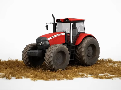 Red Case IH Tractor Functional Agricultural Vehicle With Large Tires Modern Cabin On Hay 3d model
