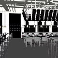 Modern Restaurant Interior Design With Open Layout Pendant Lights Dining Tables And Brick Wall