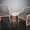 Natural Rattan Furniture Set With Two Chairs And Small Round Table