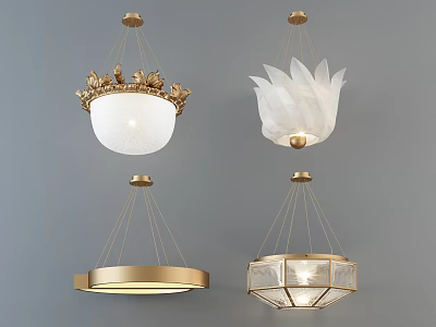Decorative Gold And White Petal Chandeliers With Round Base And Geometric Glass Design 3d model